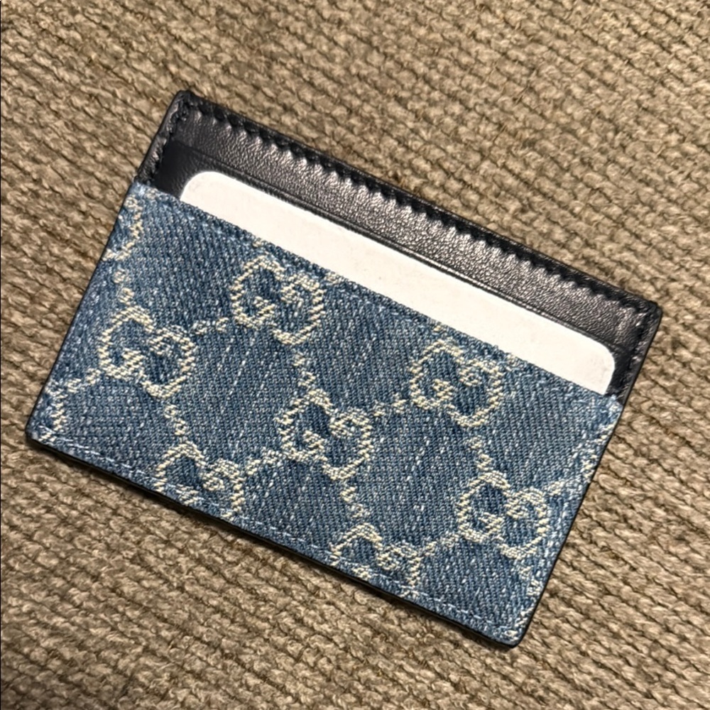 Gucci Denim Blue Card Holder with Signature Style